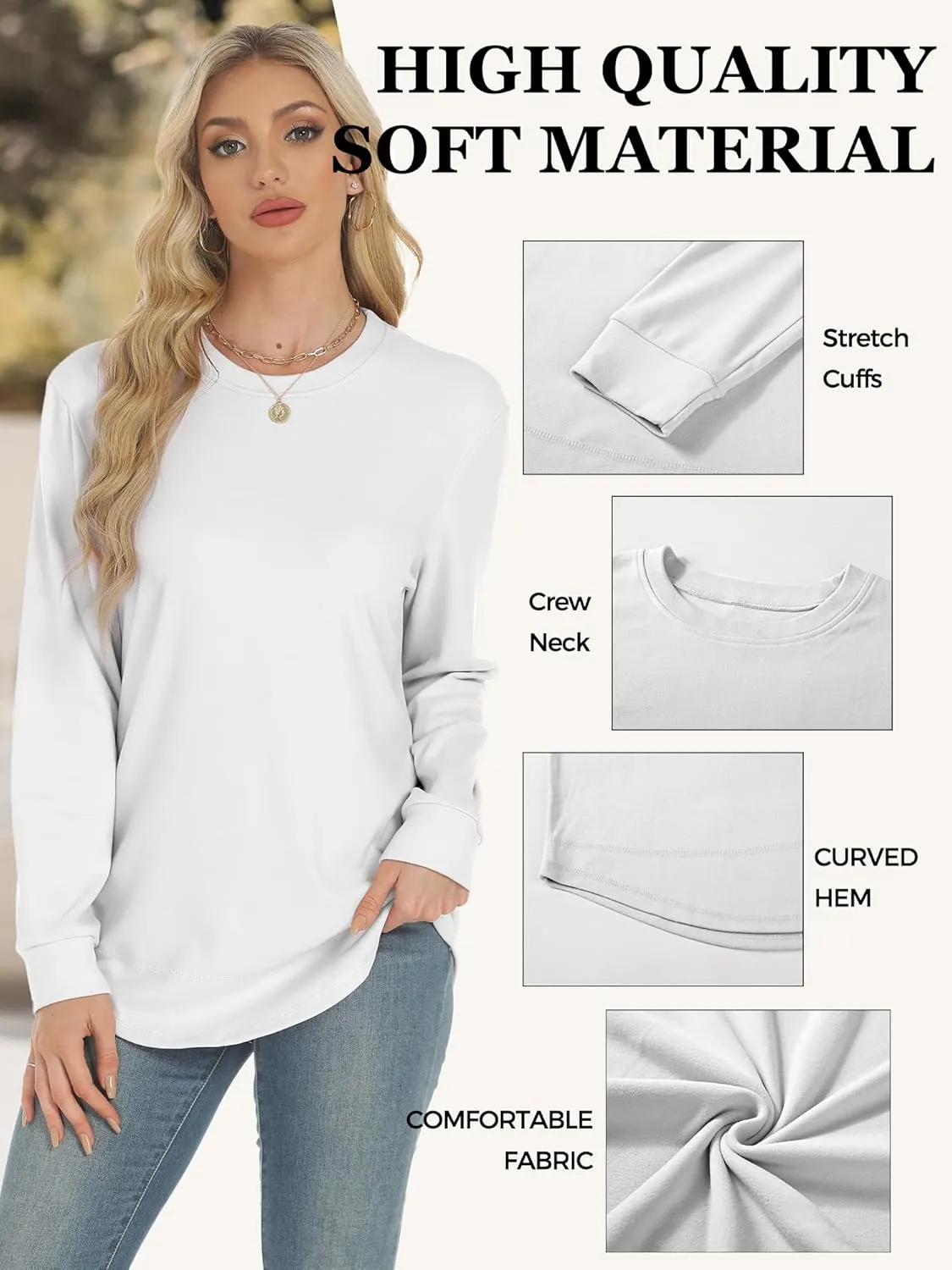 AURUZA Sweatshirt for Women Long Sleeve Crewneck Sweatshirt Women Causal Loose Fit Pullover Tunic Top Fall Clothes Shirts