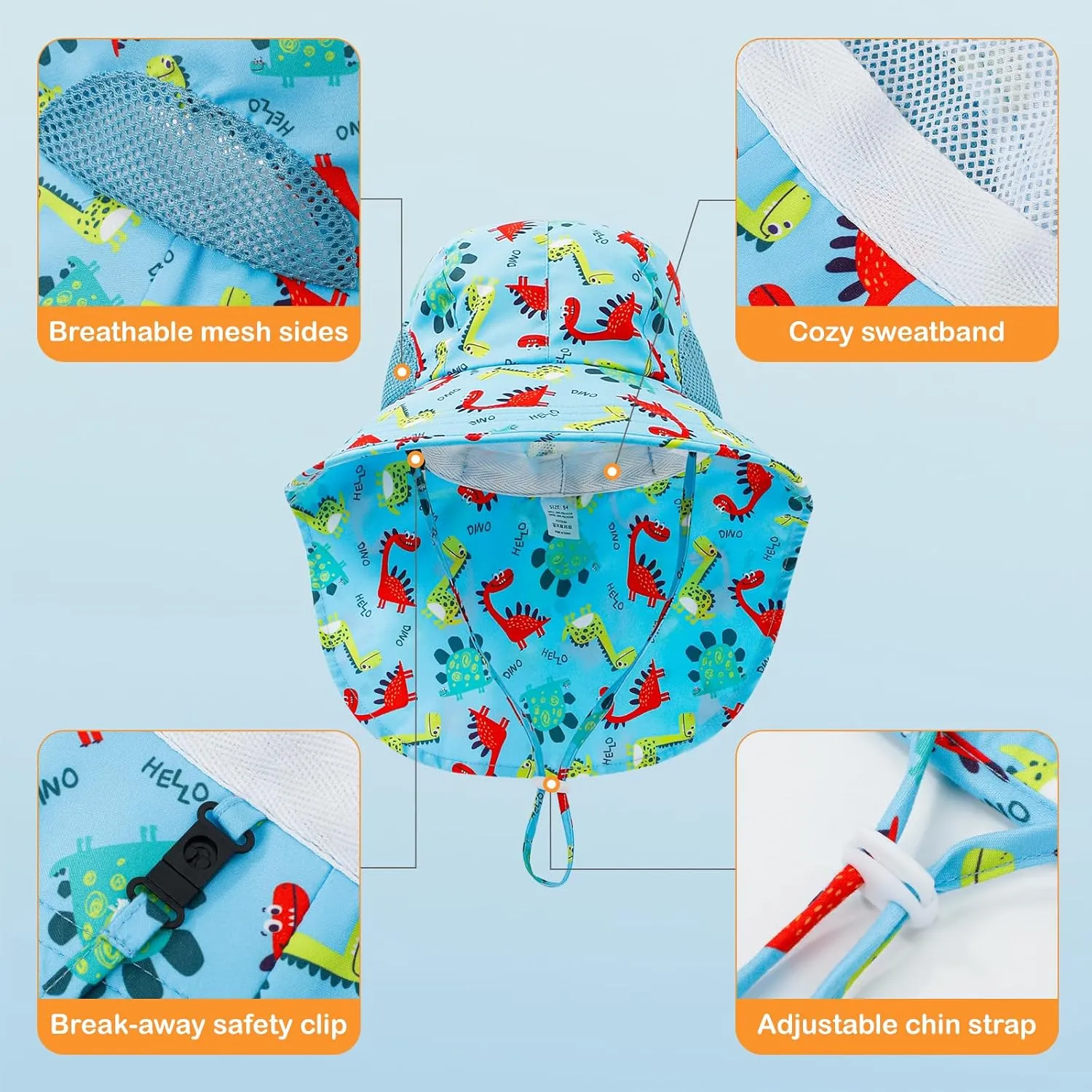 Baby Sun Hat UPF 50  Mesh Liner Toddler Bucket Hats with Wide Brim Neck Flap for Outdoor Beach Swim