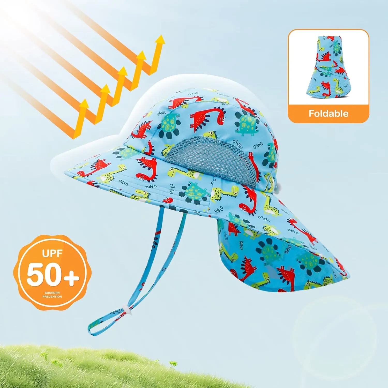 Baby Sun Hat UPF 50  Mesh Liner Toddler Bucket Hats with Wide Brim Neck Flap for Outdoor Beach Swim