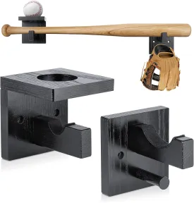 Baseball Bat Wall Mount Softball Bat Holder Stand for Horizontal & Vertical Display, Solid Wood Baseball Bat Protect Hidden Screws