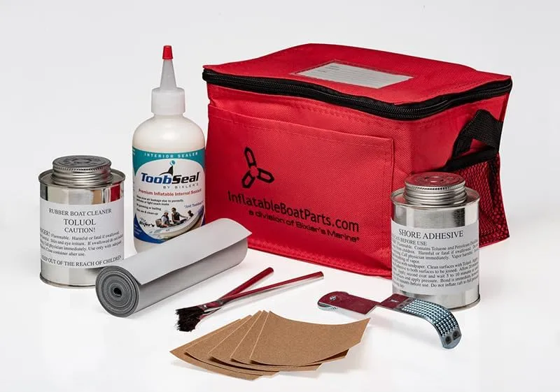 Bixler's Marine All in One Repair Kit for Inflatable Boats, Dinghys, Rafts - Includes Hypalon Fabric, ToobSeal Sealant, Repair Materials, Reuseable Bag
