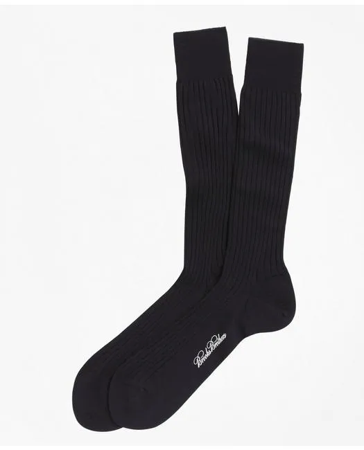 Brooks Brothers Men's Merino Wool Ribbed Crew Socks Navy