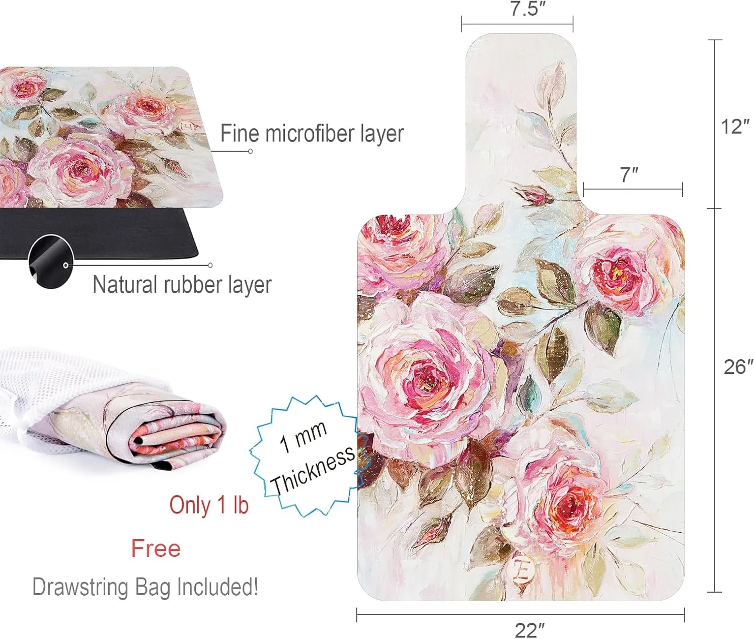 Echome Pilates Reformer Mat Towel with Shoulders, Pilates Reformer Cover with Great Grip, Easy to Wash Light Weight Portable