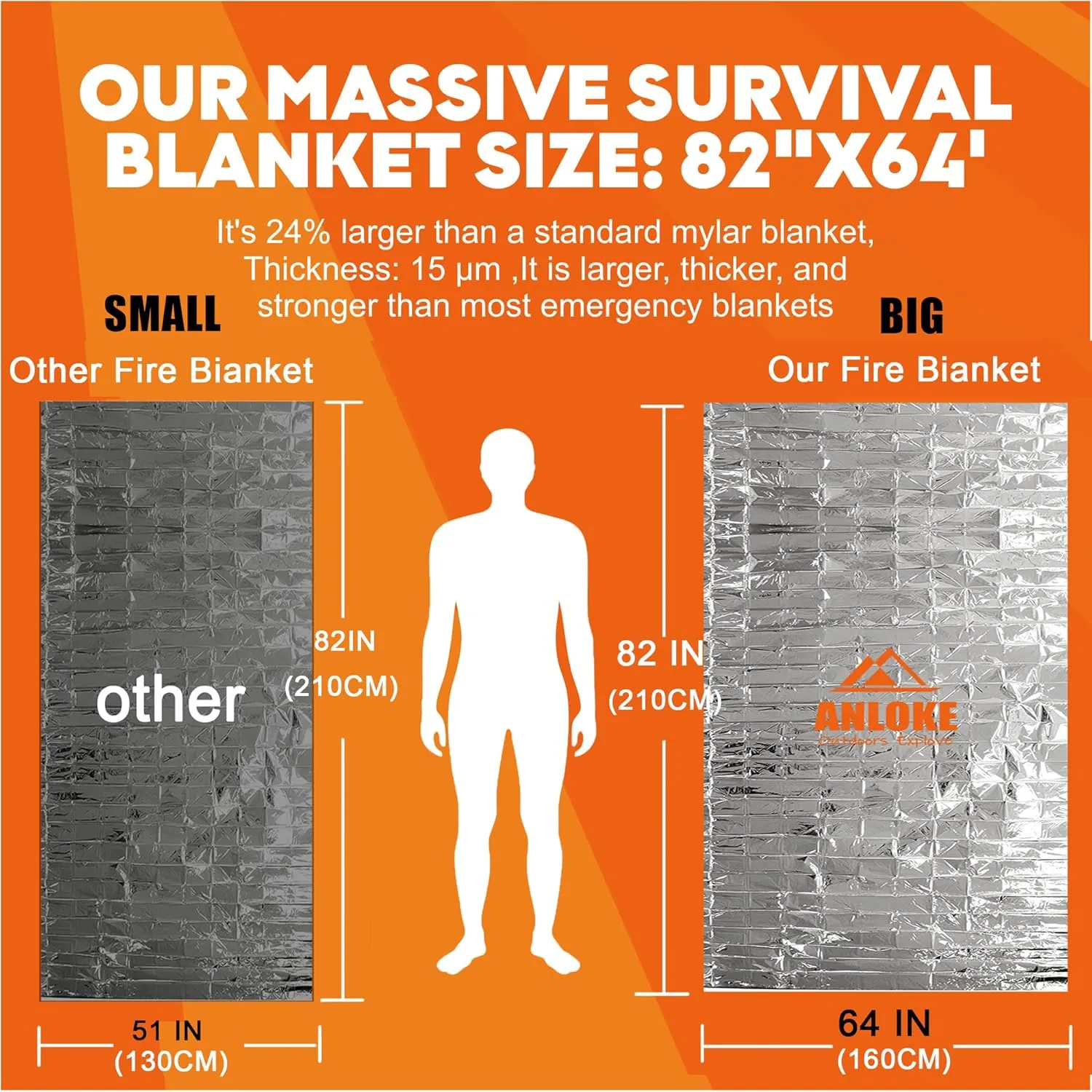 Emergency Blankets Mylar Thermal Blanket-(50 Pack) of Gigantic Space Blanket 82 * 64 in. Survival Blankets Heavy Duty Camping Gear,First Aid