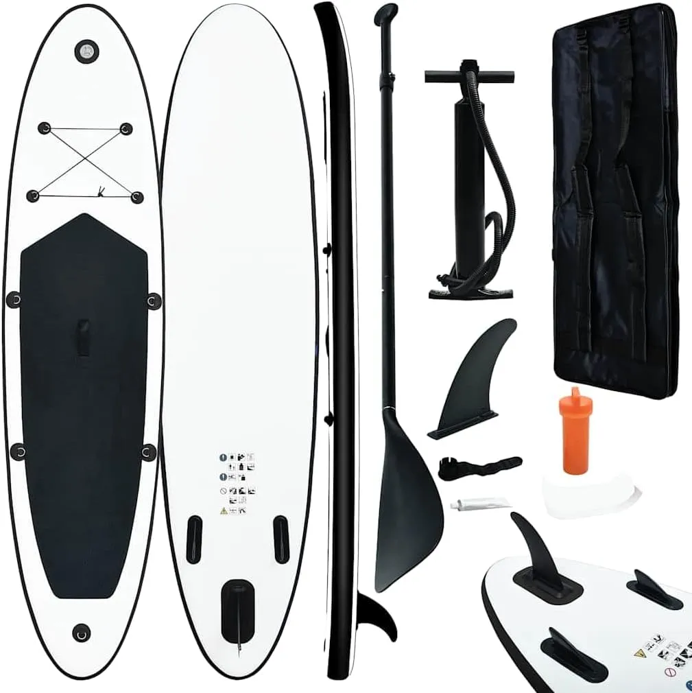 Enhance Stability with Inflatable Stand Up Paddle Board Set, Durable, Portable for Paddleboarding and Small Wave Riding, Black and White