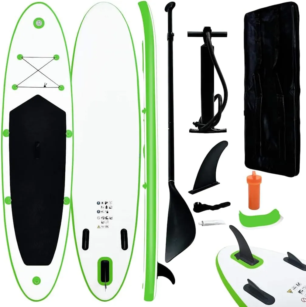 Enhance Water Adventure with Inflatable Stand Up Paddleboard Set, Puncture-Proof, High-Pressure Pump Included, Green and White