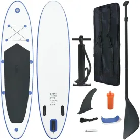 Enjoy Water Adventures with Inflatable Stand Up Paddle Board Set, Puncture-Proof Design, Includes Oar and Pump, Blue and White