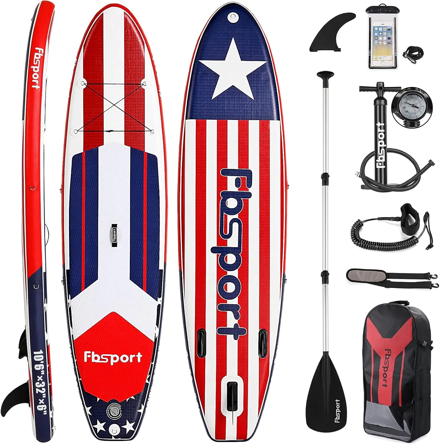 FBSPORT 10'6'' Premium Inflatable Stand Up Paddle Board, Yoga Board with Durable SUP Accessories & Carry Bag | Wide Stance, Surf Control, Non-Slip Deck, Leash, Paddle and Pump for Youth & Adult