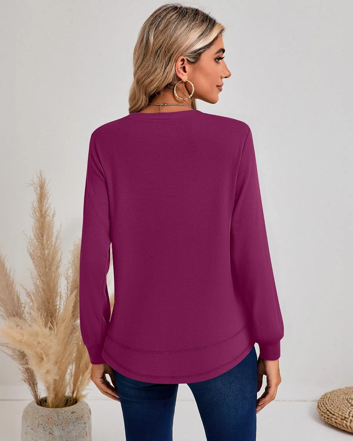 Ficerd 3 Pack Women's Long Sleeve Shirts, Casual Crew Neck Tunic Tops Loose Fit Pullover Curved Hem Shirts 2025 Trendy