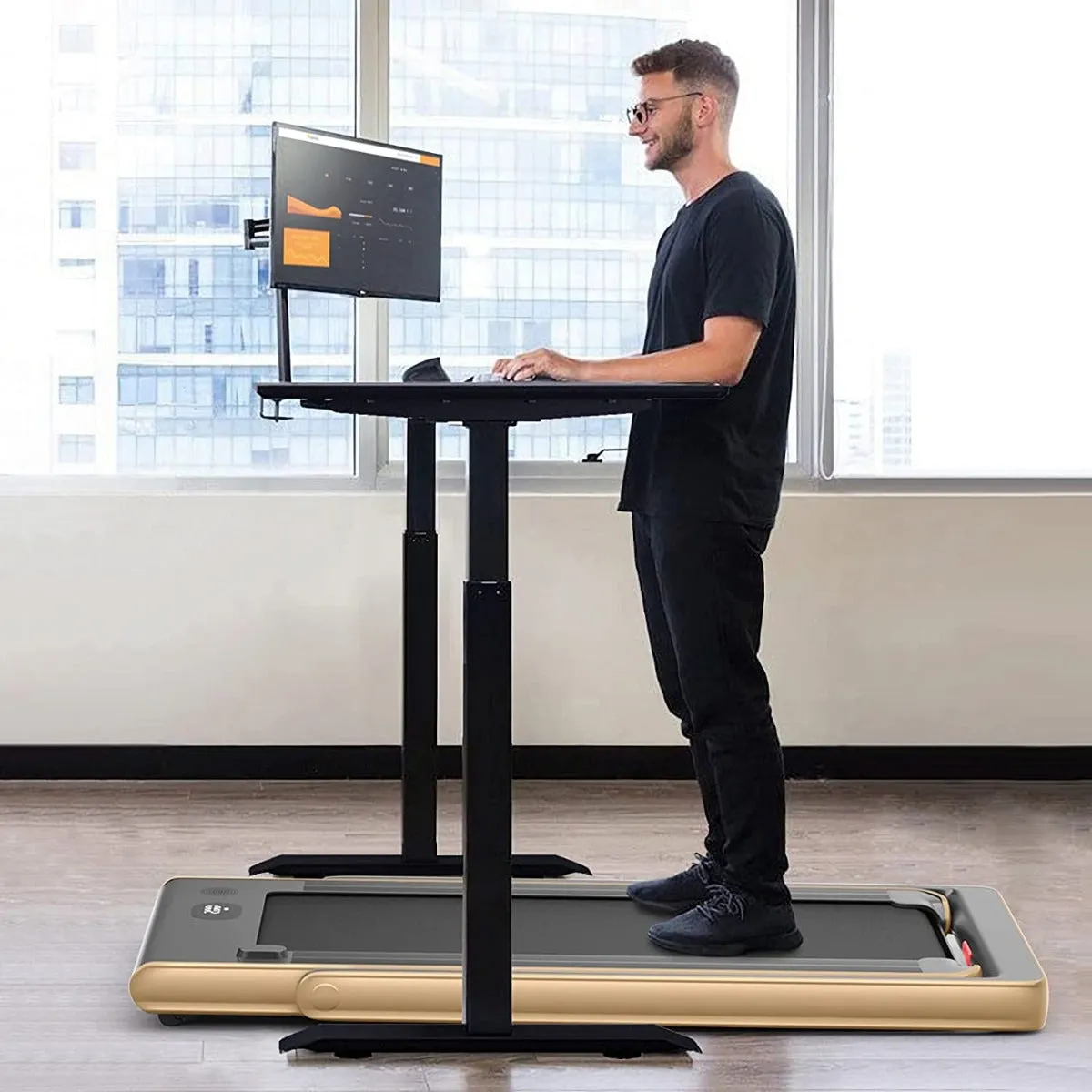 Folding Treadmill Electric 1-12KM/H with Bluetooth-Golden