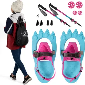 G2 16 Inch Kids Snowshoes, Storage Bag, Fast Ratchet Binding and Buckle Design, for Child Youth Boys and Girls (Green/Blue)