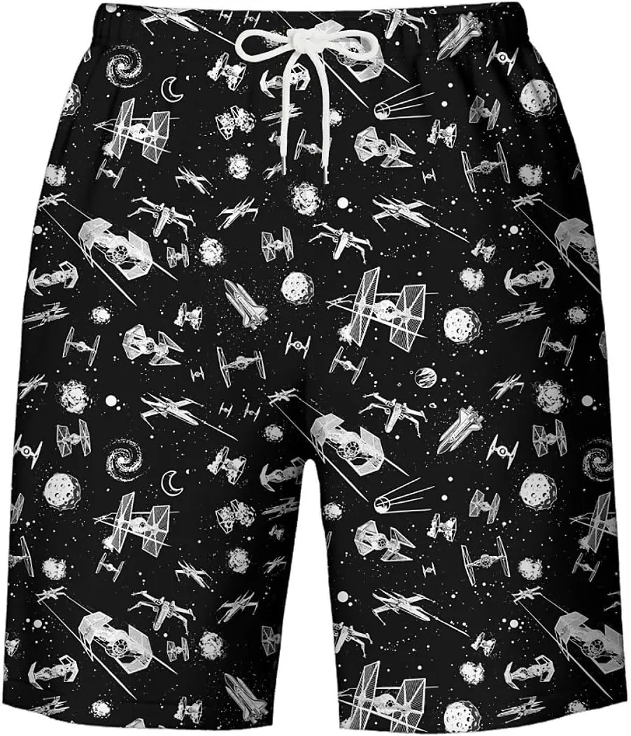 Galaxy Green Men's Swim Trunks Hawaiian Bathing Mesh Lining Suit Swimsuits Beach Shorts with Pockets