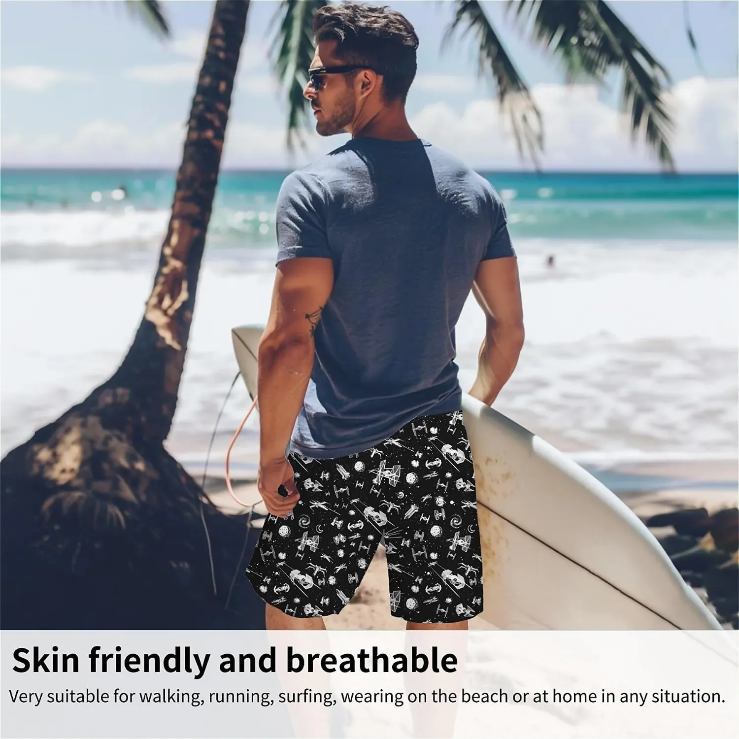 Galaxy Green Men's Swim Trunks Hawaiian Bathing Mesh Lining Suit Swimsuits Beach Shorts with Pockets