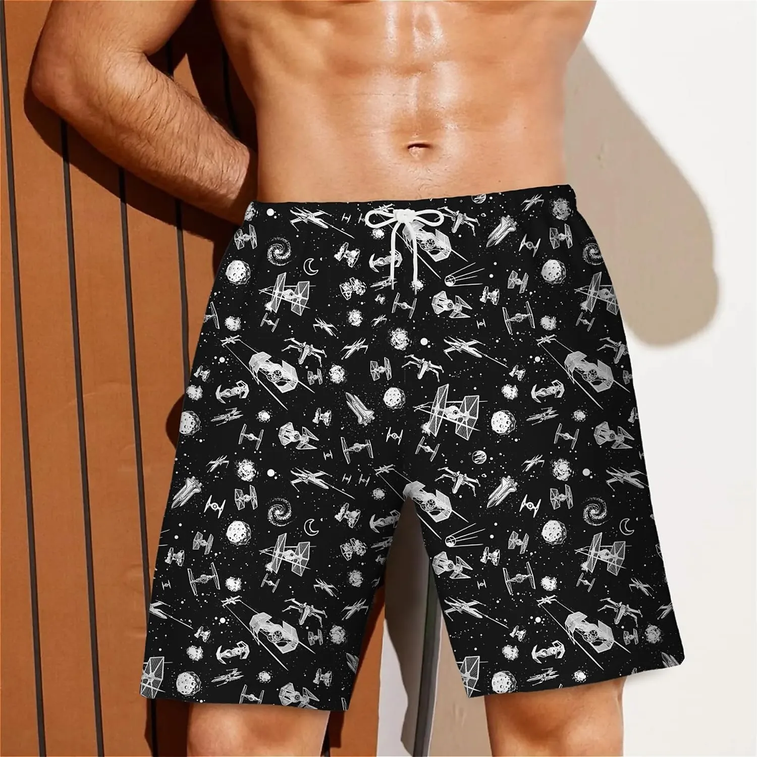 Galaxy Green Men's Swim Trunks Hawaiian Bathing Mesh Lining Suit Swimsuits Beach Shorts with Pockets