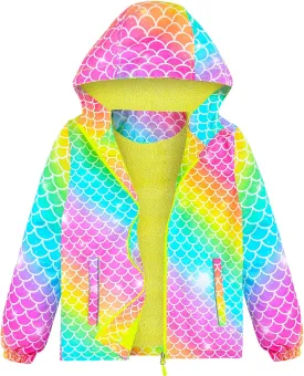 Girls Jacket Waterproof Hooded Fleece Lined Jackets Kids Raincoat Light Softshell Windproof Outdoor Jacket Coat 4-9T