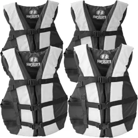 Hardcore Life Jacket 4 Pack Paddle Vest for Adults; Coast Guard Approved Type III PFD Life Vest Flotation Device; Jet ski, Wakeboard, Kayak; Ideal Extra Pontoon Boat Life Jacket