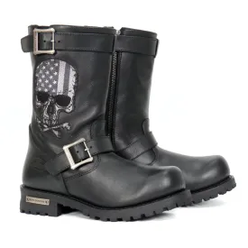 Hot Leathers Tall Harness Flag Skull Boot With Round Toe