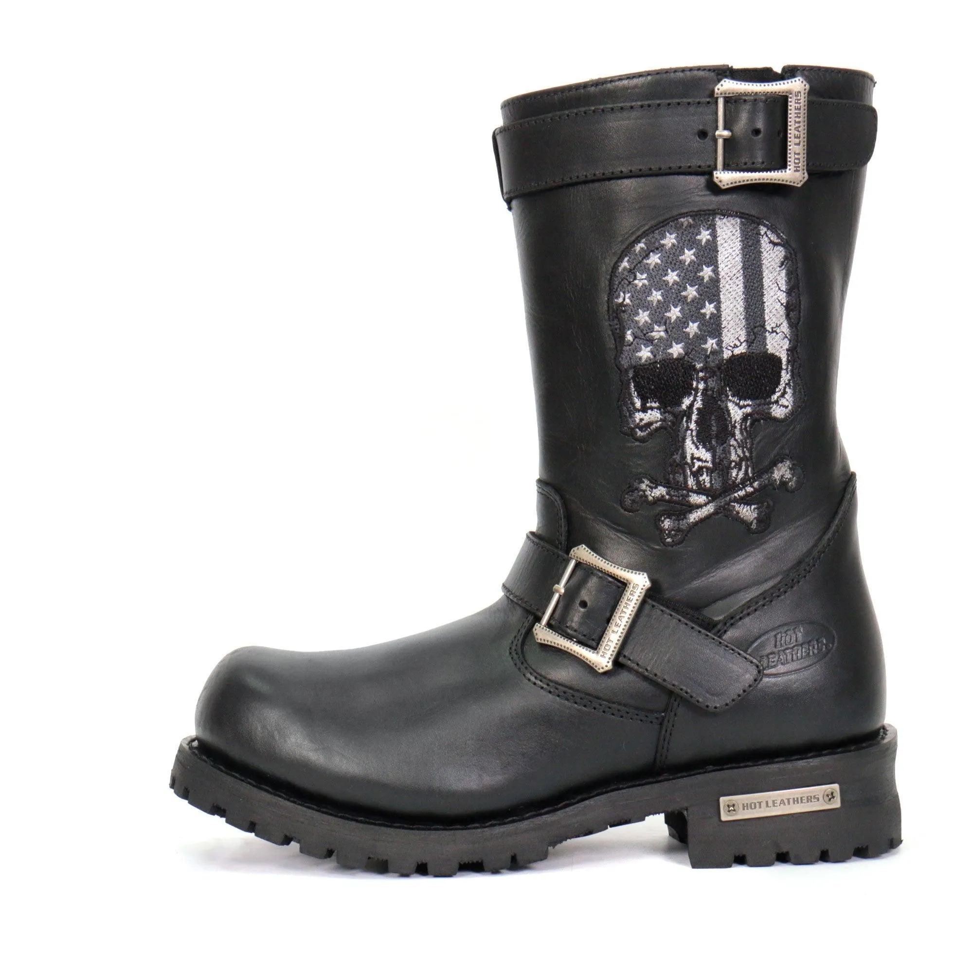 Hot Leathers Tall Harness Flag Skull Boot With Round Toe