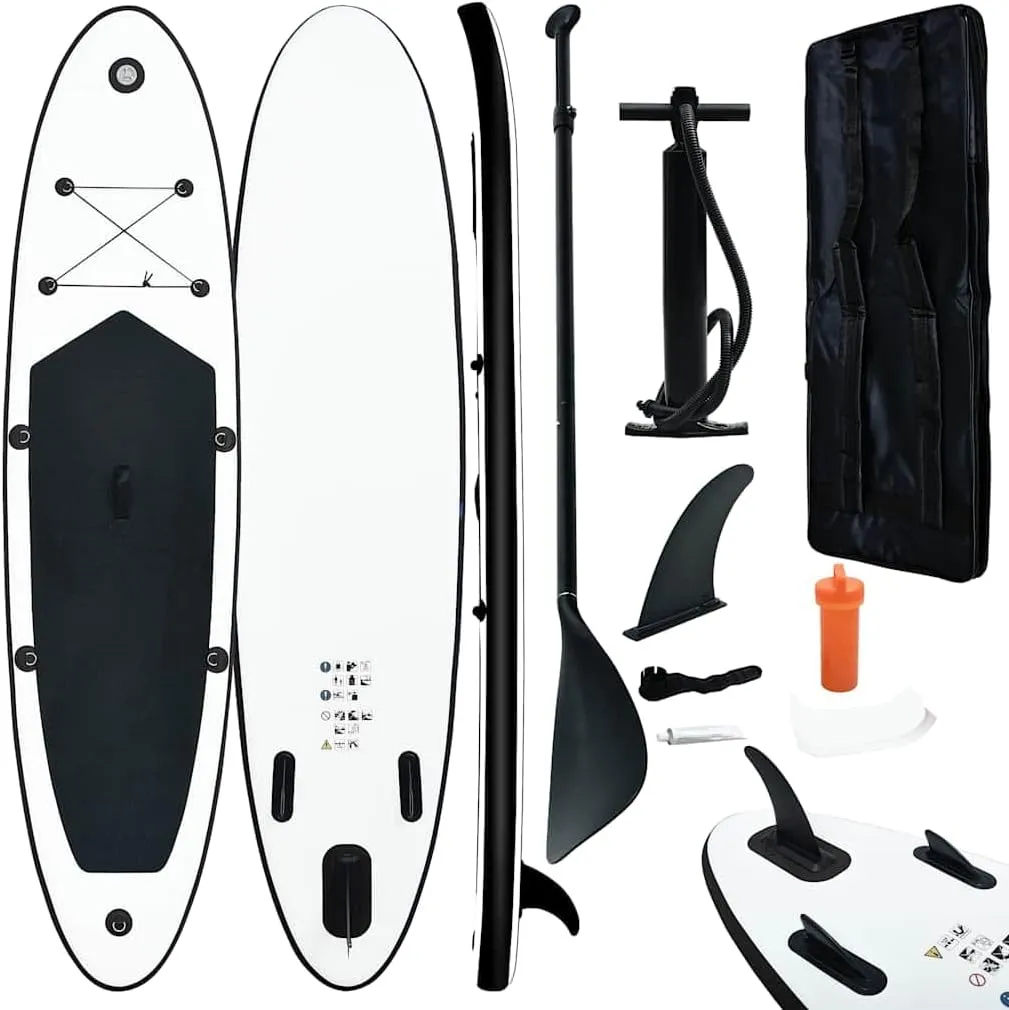 Inflatable Stand Up Paddle Board Set for Fun and Adventure, Easy to Inflate, Leisure and Small Wave Riding, Black and White