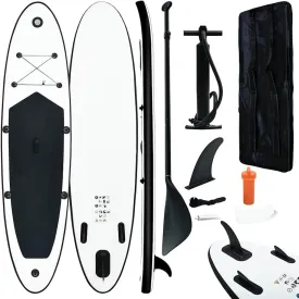 Inflatable Stand Up Paddle Board Set for Fun and Adventure, Easy to Inflate, Leisure and Small Wave Riding, Black and White