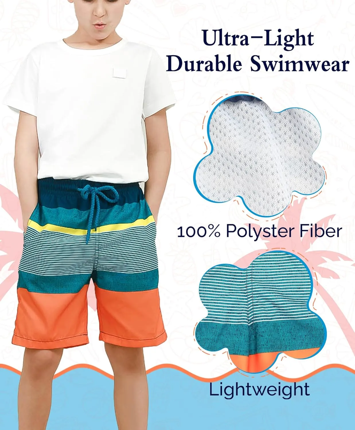 KAILUA SURF Boys' Swim Trunks Quick Dry Board Shorts with Mesh Liner, Sizes 2T-18/20