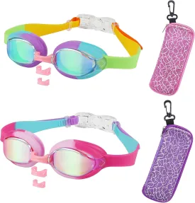 Kids Swim Goggles Age 3-14,2 Pack Swimming for Goggles Children/Boys/Girls with Case