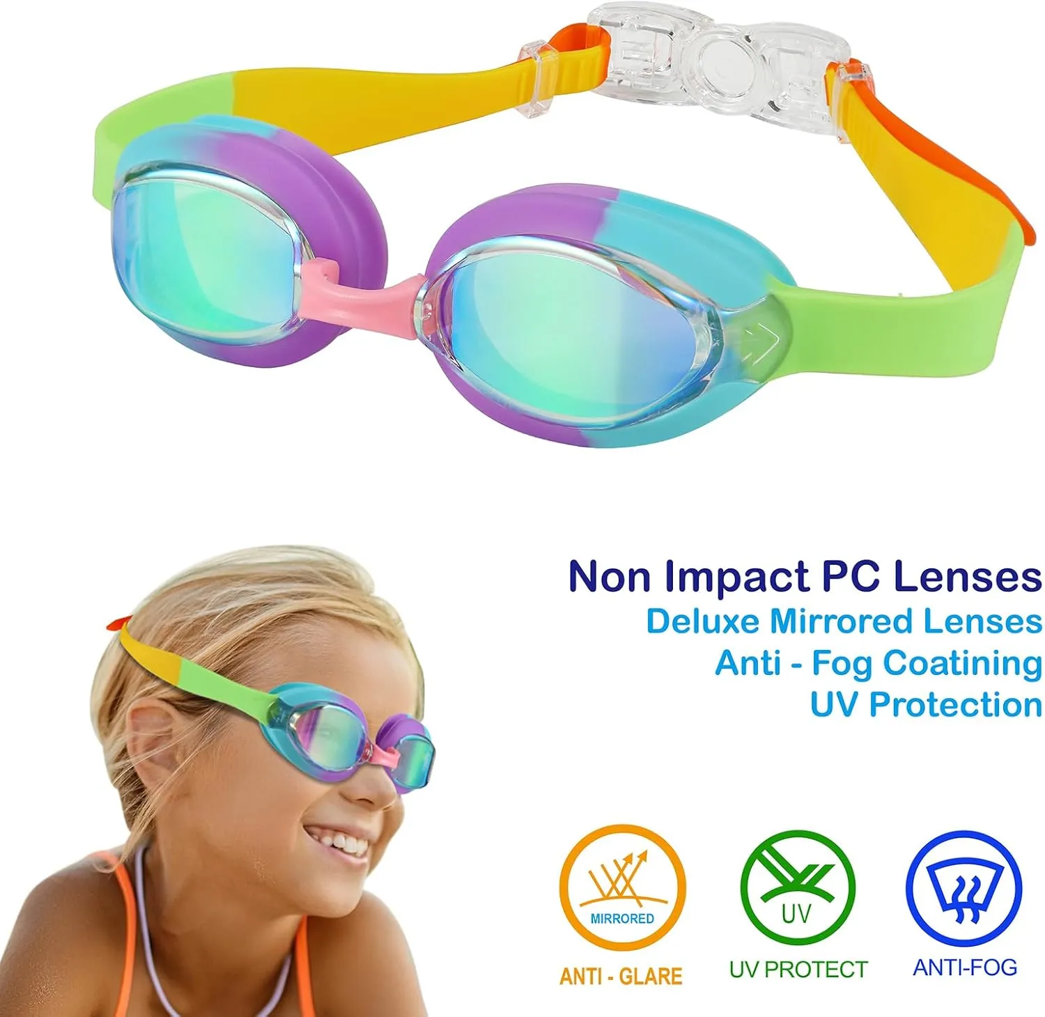 Kids Swim Goggles Age 3-14,2 Pack Swimming for Goggles Children/Boys/Girls with Case