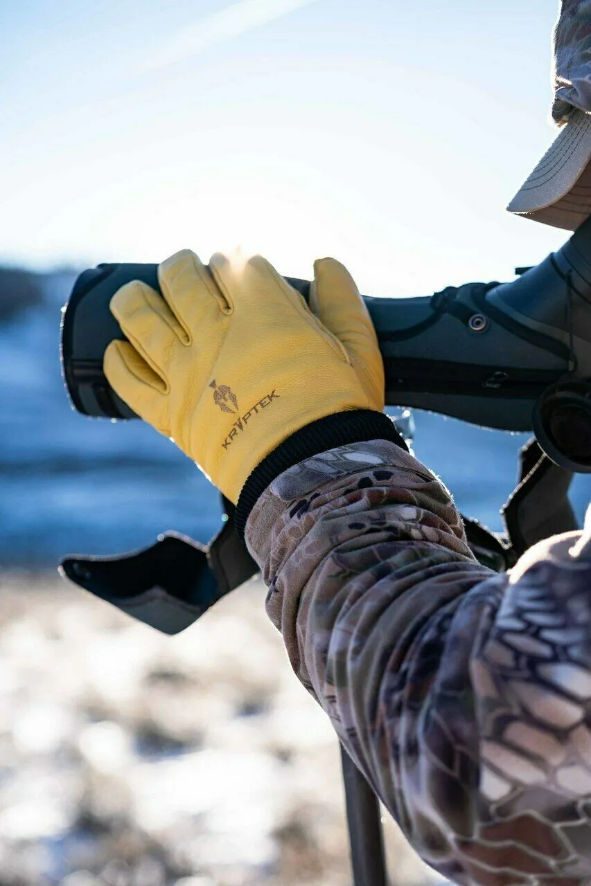 Kryptek - Full Leather Ranch Work Gloves with Clips Non-Insulated Fitted Wrist