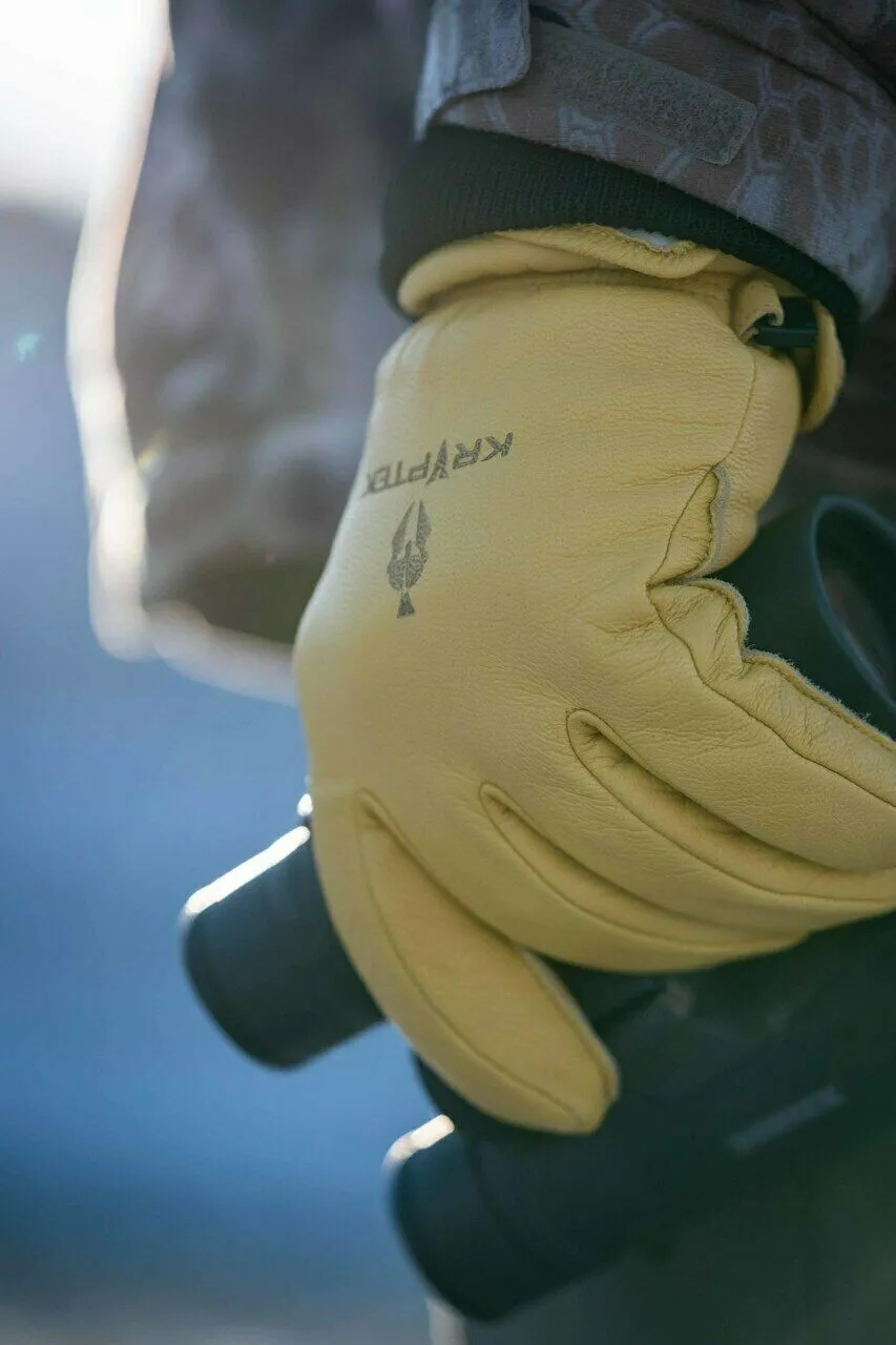Kryptek - Full Leather Ranch Work Gloves with Clips Non-Insulated Fitted Wrist