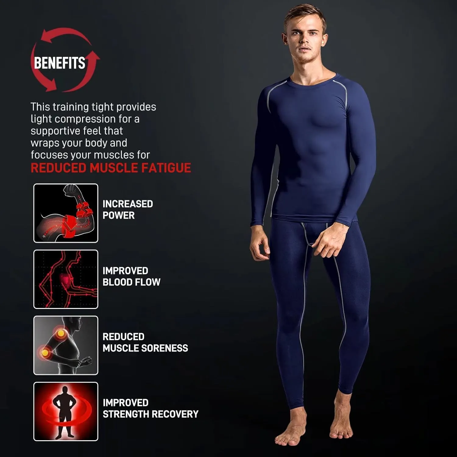 Mens Base Layer for Cycling Hiking Basketball Thermal Underwear Set for Ski Mens Compression Pants and Shirt Cool Dry