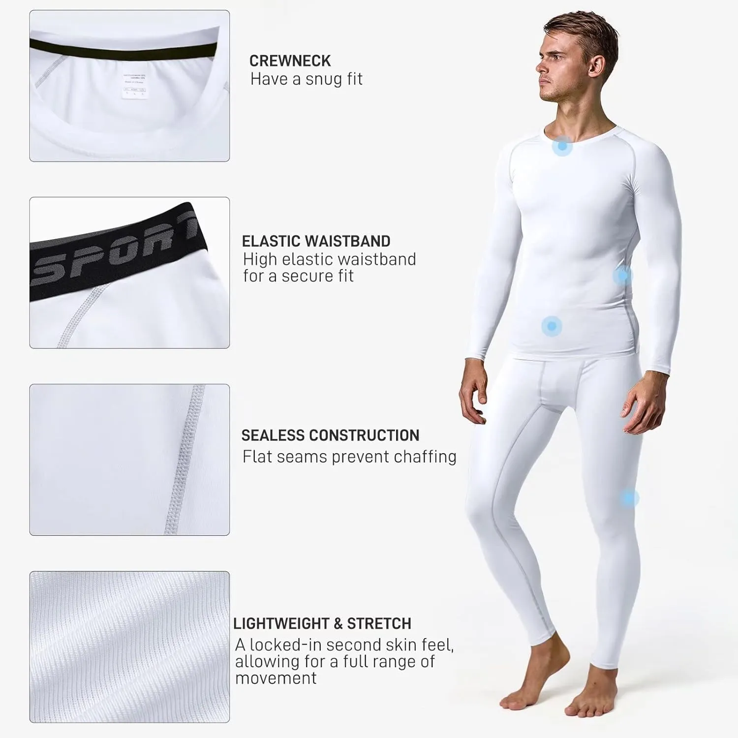 Mens Base Layer for Cycling Hiking Basketball Thermal Underwear Set for Ski Mens Compression Pants and Shirt Cool Dry