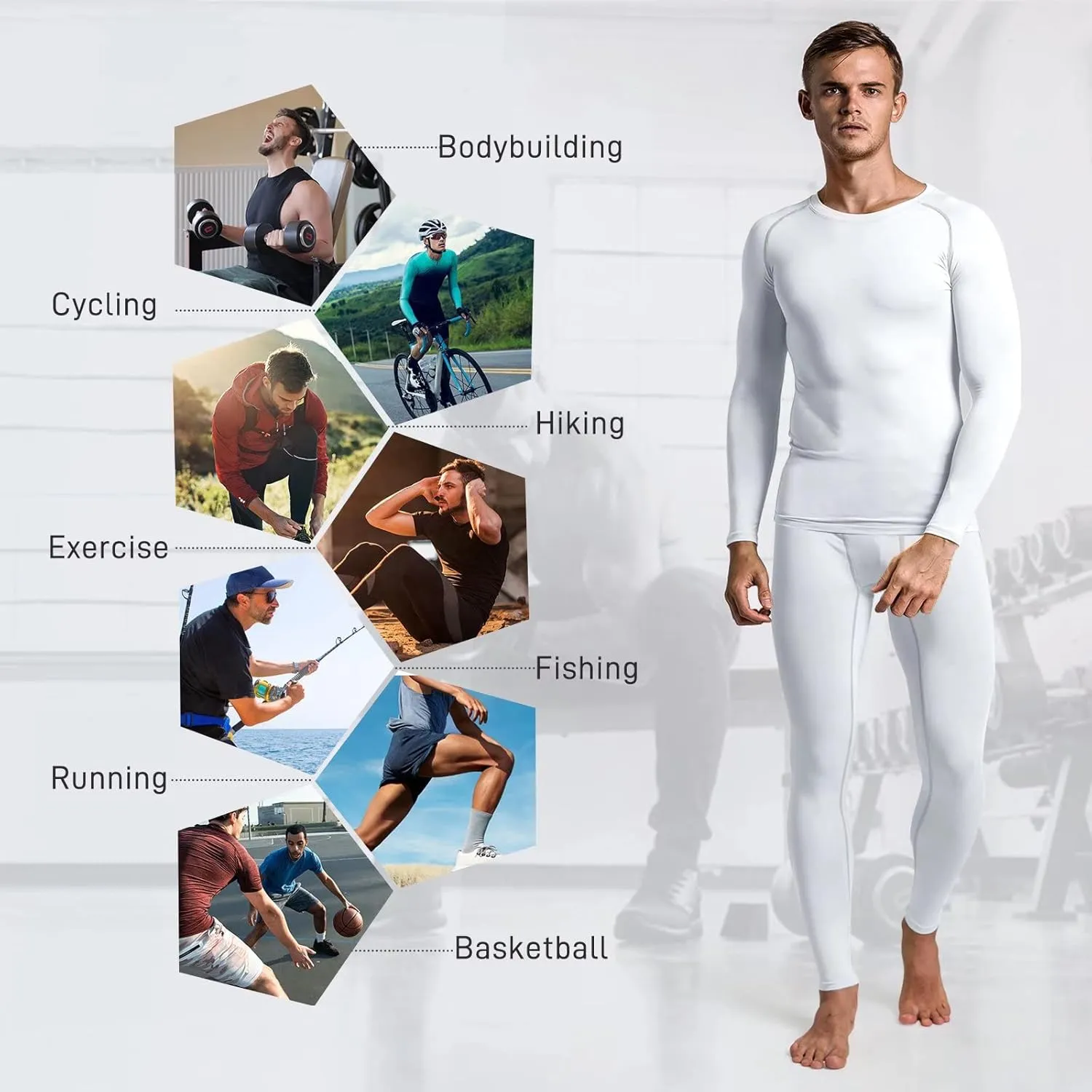Mens Base Layer for Cycling Hiking Basketball Thermal Underwear Set for Ski Mens Compression Pants and Shirt Cool Dry