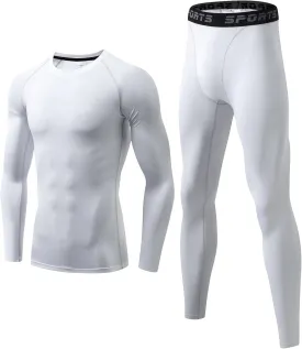 Mens Base Layer for Cycling Hiking Basketball Thermal Underwear Set for Ski Mens Compression Pants and Shirt Cool Dry