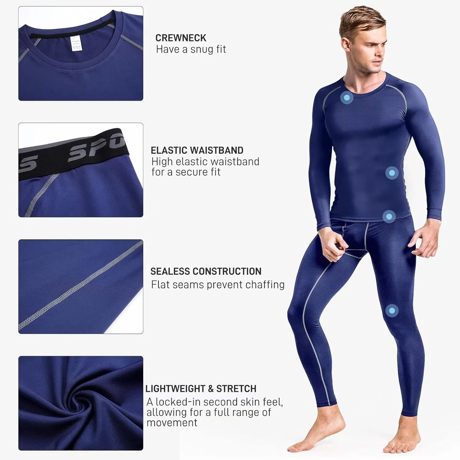 Mens Base Layer for Cycling Hiking Basketball Thermal Underwear Set for Ski Mens Compression Pants and Shirt Cool Dry