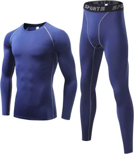 Mens Base Layer for Cycling Hiking Basketball Thermal Underwear Set for Ski Mens Compression Pants and Shirt Cool Dry