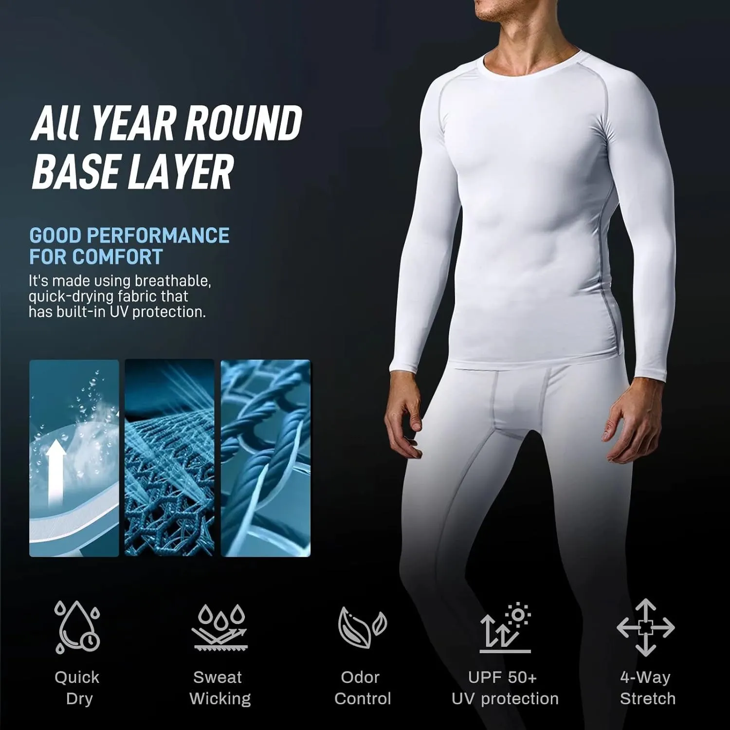 Mens Base Layer for Cycling Hiking Basketball Thermal Underwear Set for Ski Mens Compression Pants and Shirt Cool Dry