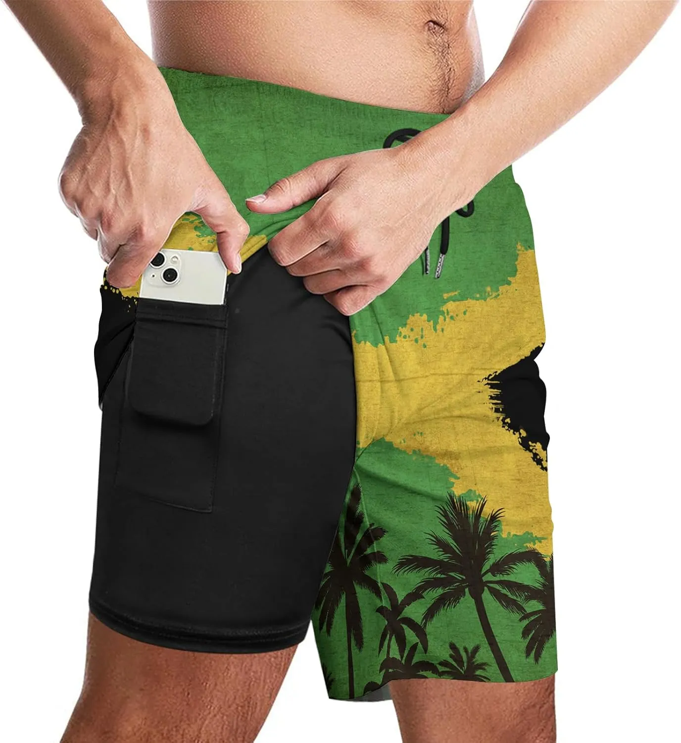 Men's Funny Cat Riding Unicorn with Gun Swim Trunks Boardshort Beach Shorts
