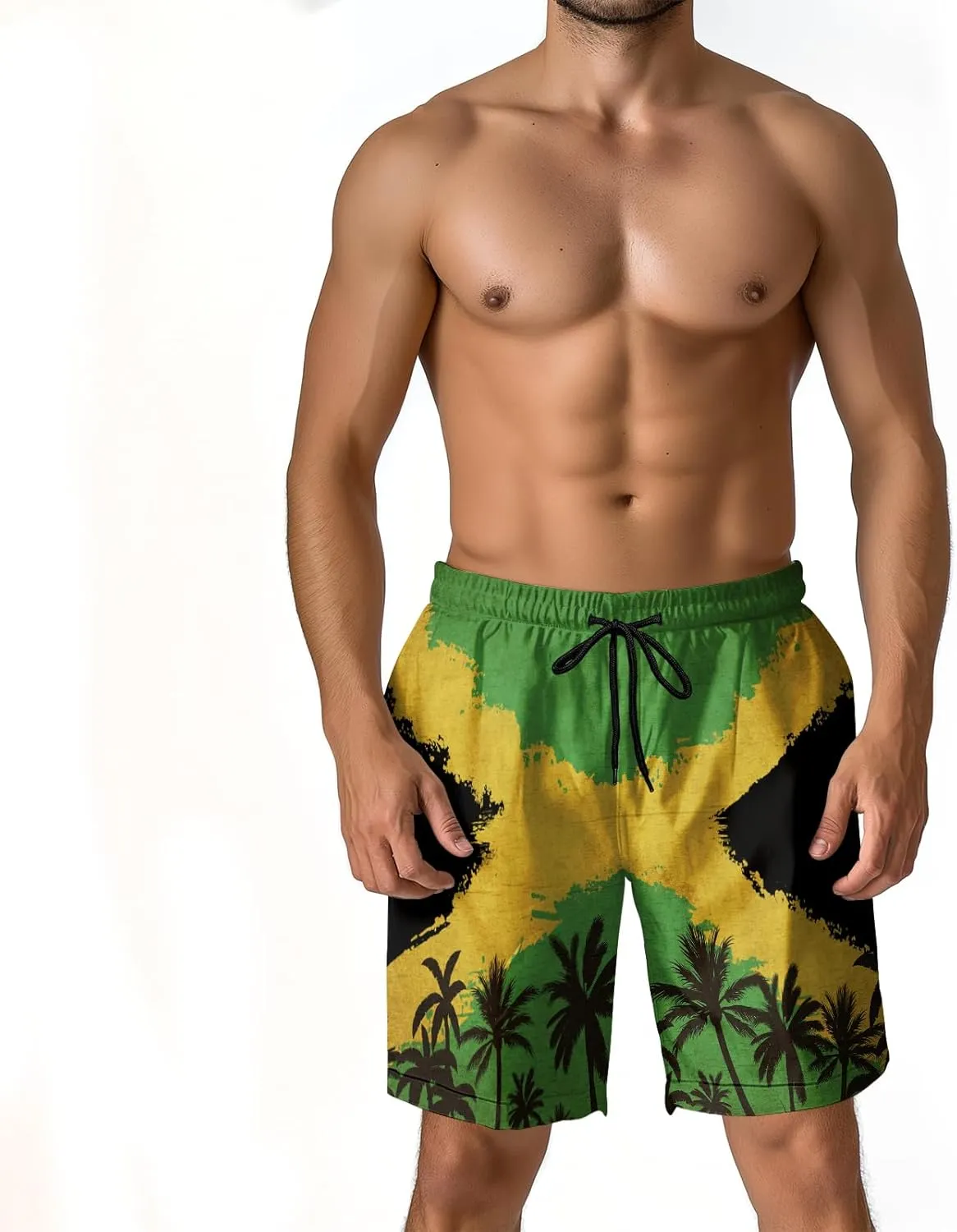 Men's Funny Cat Riding Unicorn with Gun Swim Trunks Boardshort Beach Shorts