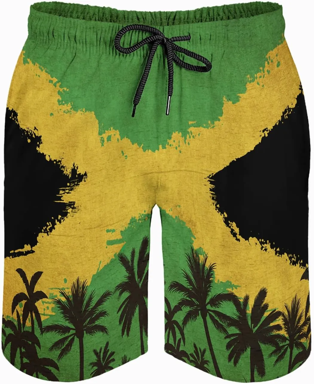 Men's Funny Cat Riding Unicorn with Gun Swim Trunks Boardshort Beach Shorts