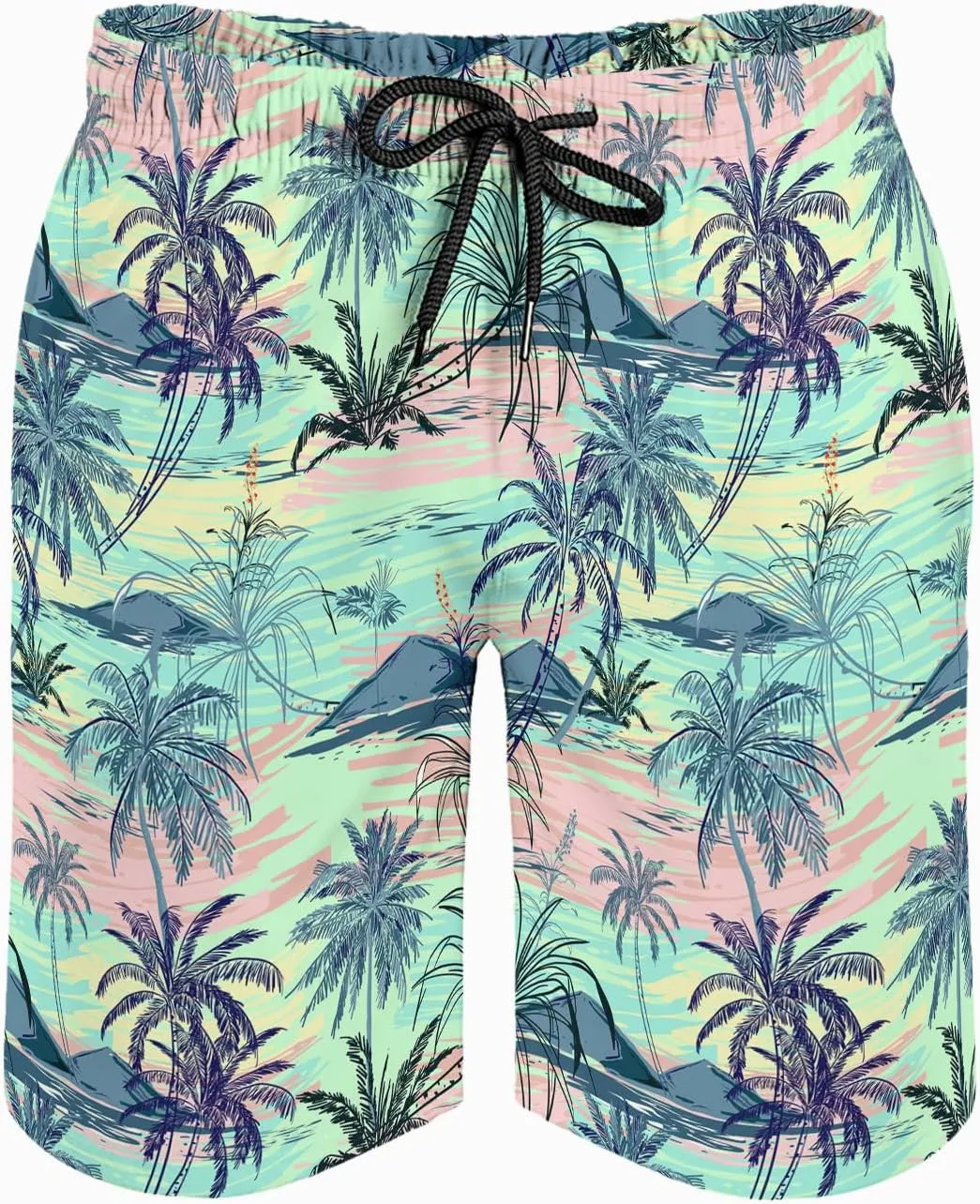 Men's Funny Cat Riding Unicorn with Gun Swim Trunks Boardshort Beach Shorts