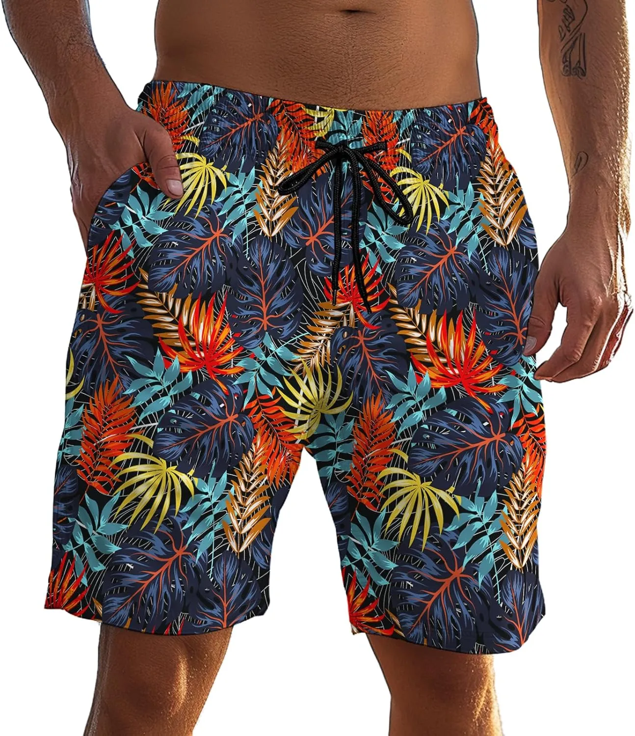 Men's Funny Cat Riding Unicorn with Gun Swim Trunks Boardshort Beach Shorts