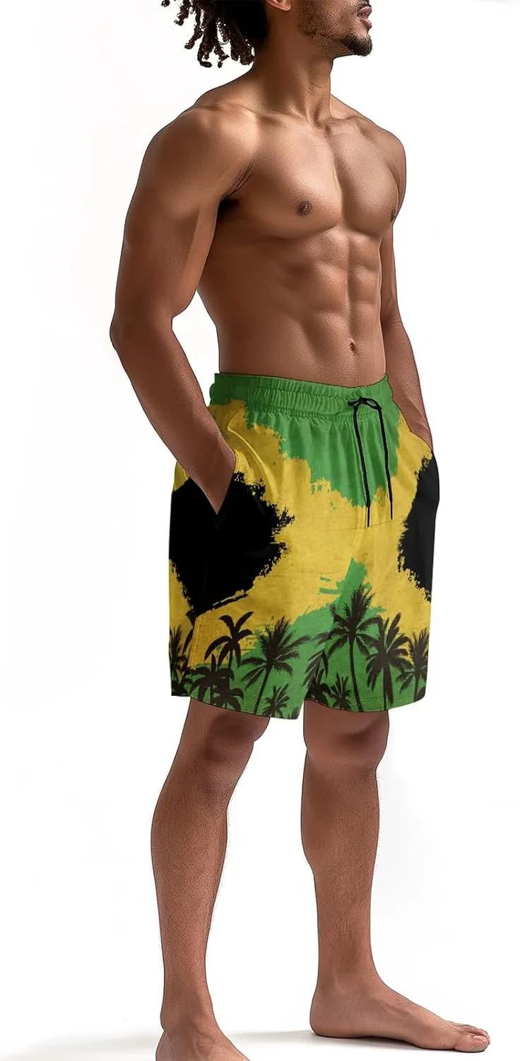 Men's Funny Cat Riding Unicorn with Gun Swim Trunks Boardshort Beach Shorts