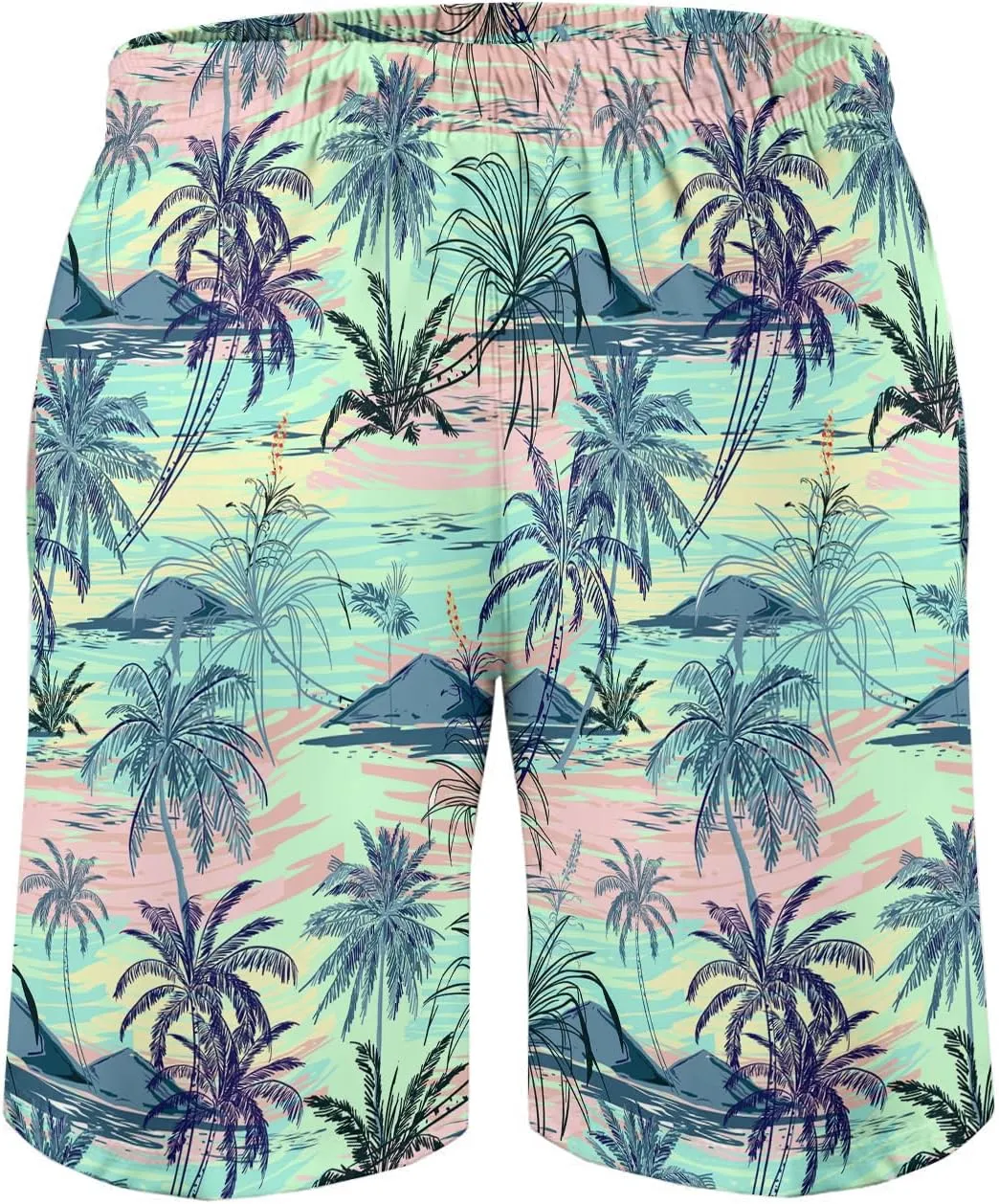Men's Funny Cat Riding Unicorn with Gun Swim Trunks Boardshort Beach Shorts
