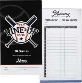 Murray Sporting Goods Baseball/Softball Lineup Cards - 30 Games with 16 Player Roster Lineup Sheet (4-Part Carbon Copies)