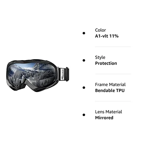 OutdoorMaster OTG Ski Goggles - Over Glasses Ski/Snowboard Goggles for Men, Women & Youth - 100% UV Protection (Black Frame   VLT 10% Grey Lens with REVO Silver)
