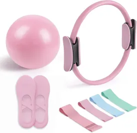 Pilates Essential Kit - Portable Fitness Equipment - with Toning Pilates Ring & Long Resistance Bands & Pilates Loop Bands & Soft Pilates Ball & Pilates Grip Socks