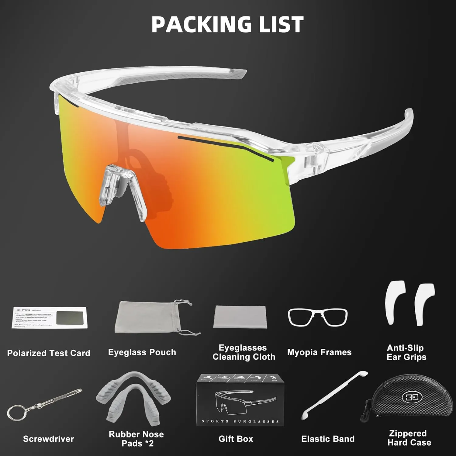 Polarized Sports Sunglasses for Men Women Unbreakable UV400 Protection Goggles Baseball Running Cycling Glasses