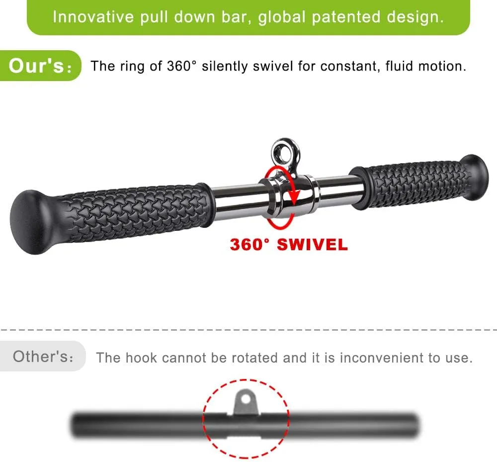 SELEWARE Rotating Straight Bar Cable Machines Attachments for Gym, Pull Down Bar Press Down Bar with Non-Slip Rubber Handle, Universal Attachment for Cable Machines