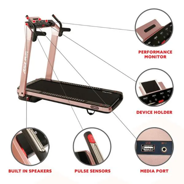 SpaceFlex Pink Running Treadmill with Auto Incline Foldable Wide Deck