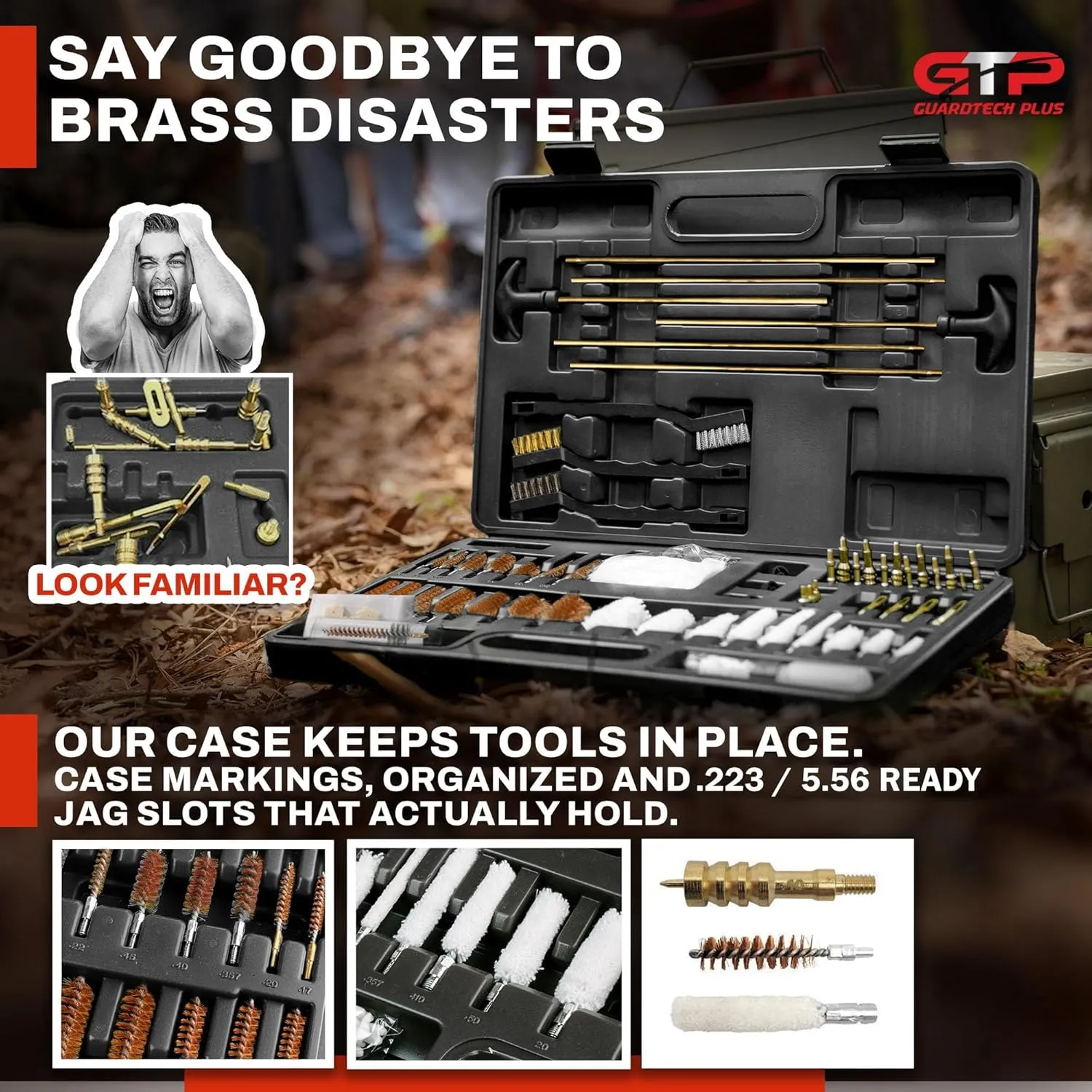 Universal Gun Cleaning Kit  Pro-Grade Rifle, Handgun & Shotgun Cleaner with Brass Jags, Rods, Brushes & Patches with .223/5.56 Cleaning Tools, Complete Firearm Maintenance for All Guns
